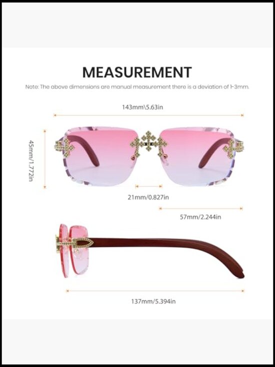 Rimless Bling Sunglasses Gold-Cross Accents Square Wrap Around